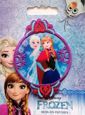 Disney Aufnäher Bügelbild, Aufbügler, Applikationen, Patches, Flicken, zum aufbügeln, Polyester, Frozen Die Eiskönigin ELSA & ANNA 1 - Größe: 7 x 6 cm