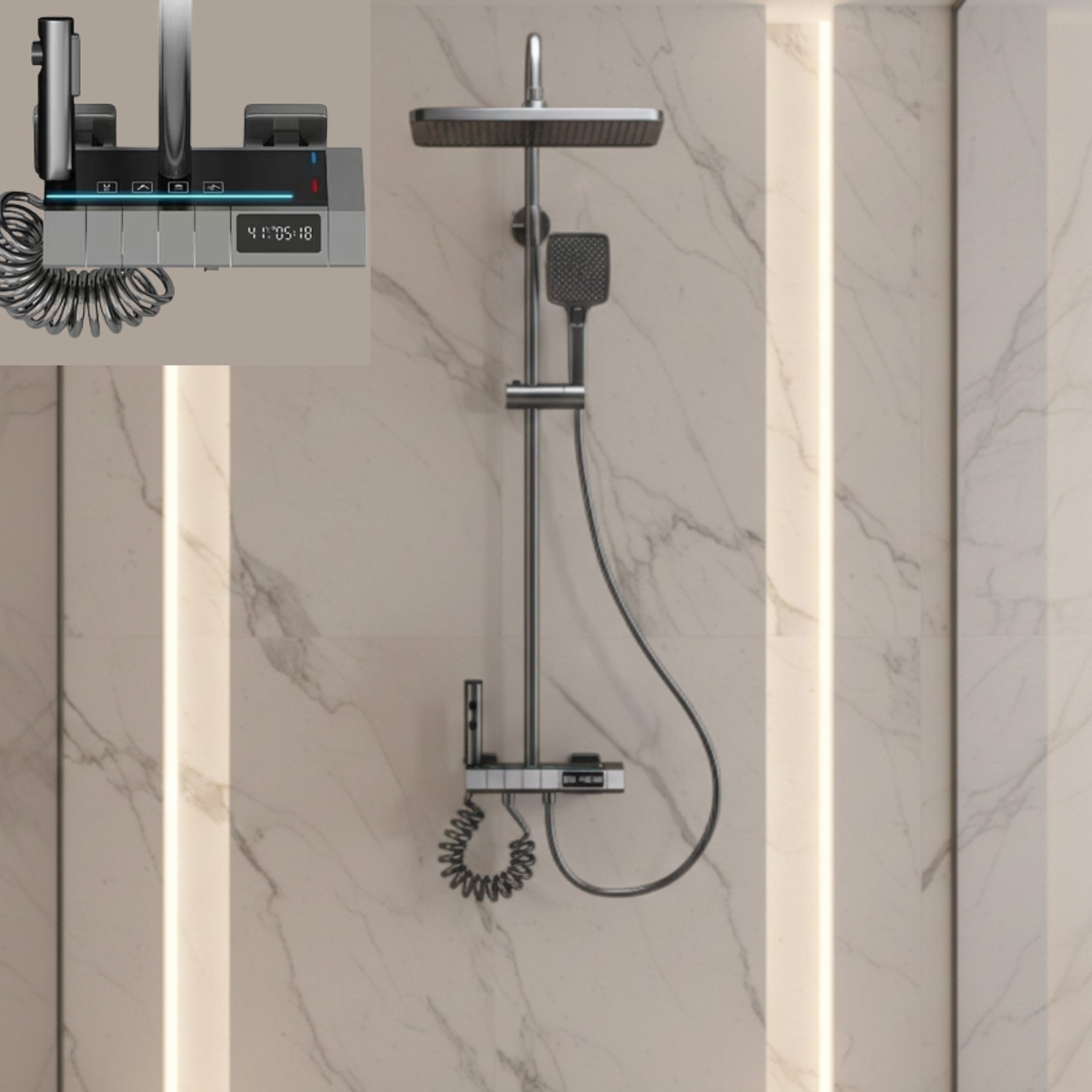 LuxaSteel Duscharmatur Duschsystem Regendusche mit Thermostat LED-Beleuchtu günstig online kaufen
