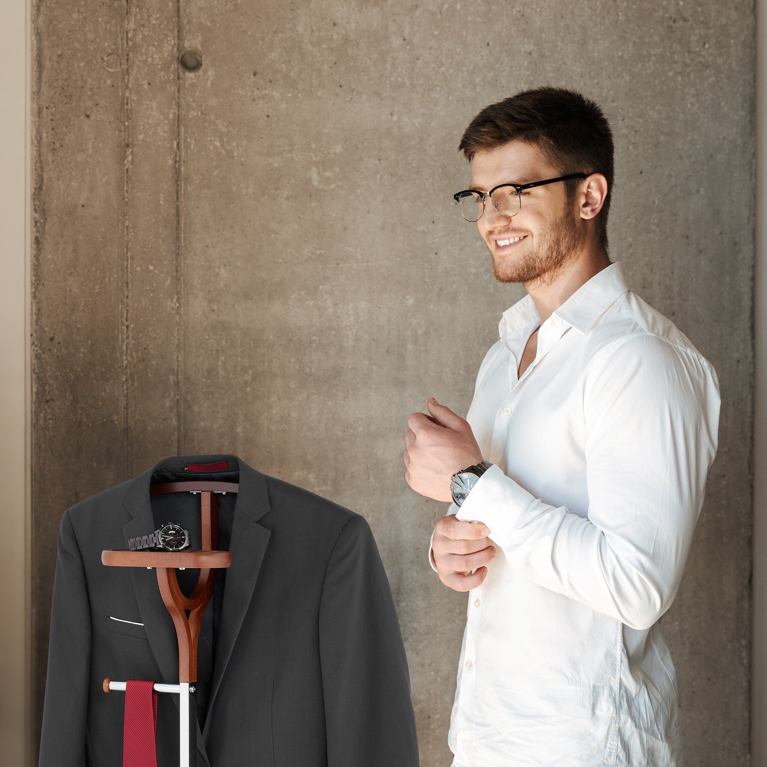 relaxdays Herrendiener in Silber & Holzoptik