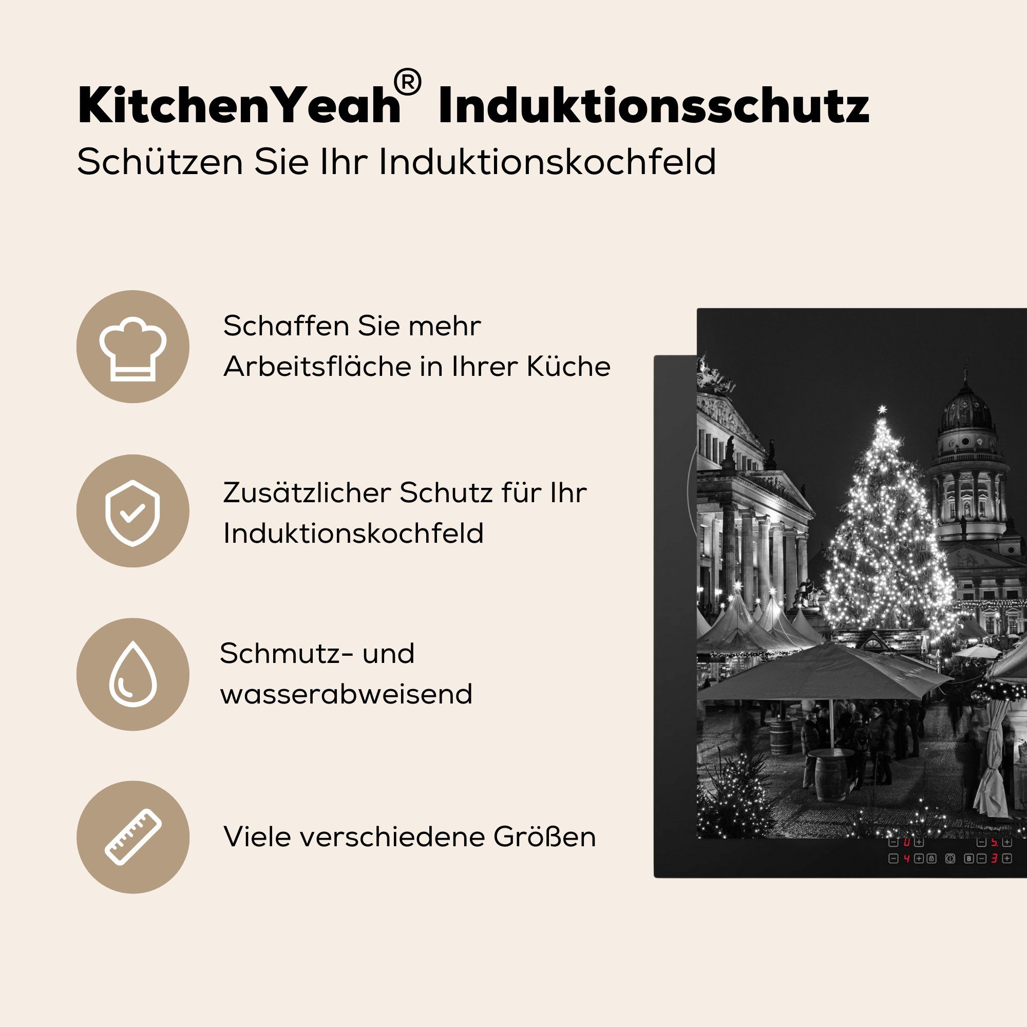 Markt, - cm, - Herdblende-/Abdeckplatte Vinyl, Berlin Arbeitsplatte MuchoWow (1 Weihnachten Ceranfeldabdeckung, küche tlg), 78x78 für