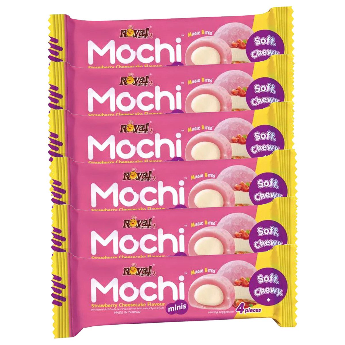 Royal Family Kuchen, Royal Family Mochi Strawberry Snack Riegel Soft Chewy 40g 6er Pack