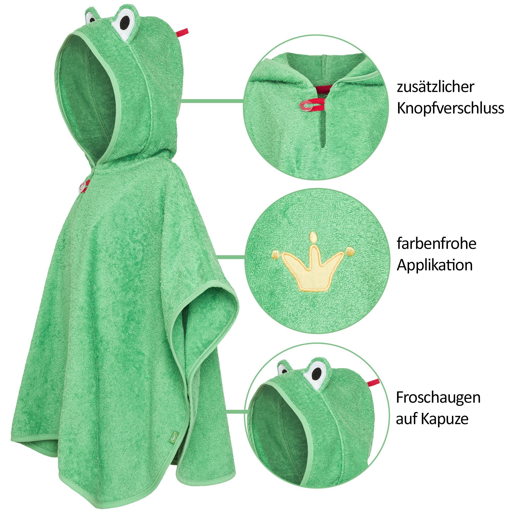 Smithy Badeponcho Baby Europe Frottee, made grün, Frosch, Armloch, am Frottee, Knöpfe in