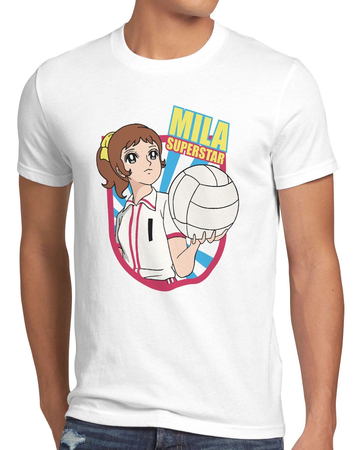 style3 Print-Shirt Herren T-Shirt Mila Superstar volleyball team japan weiß