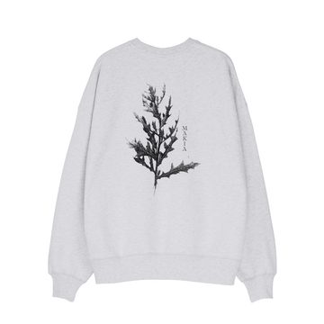 MAKIA Sweatshirt Danny Larsen Fleece Sweatshirt mit Blattprint Flora hellgrau Biobaumwolle