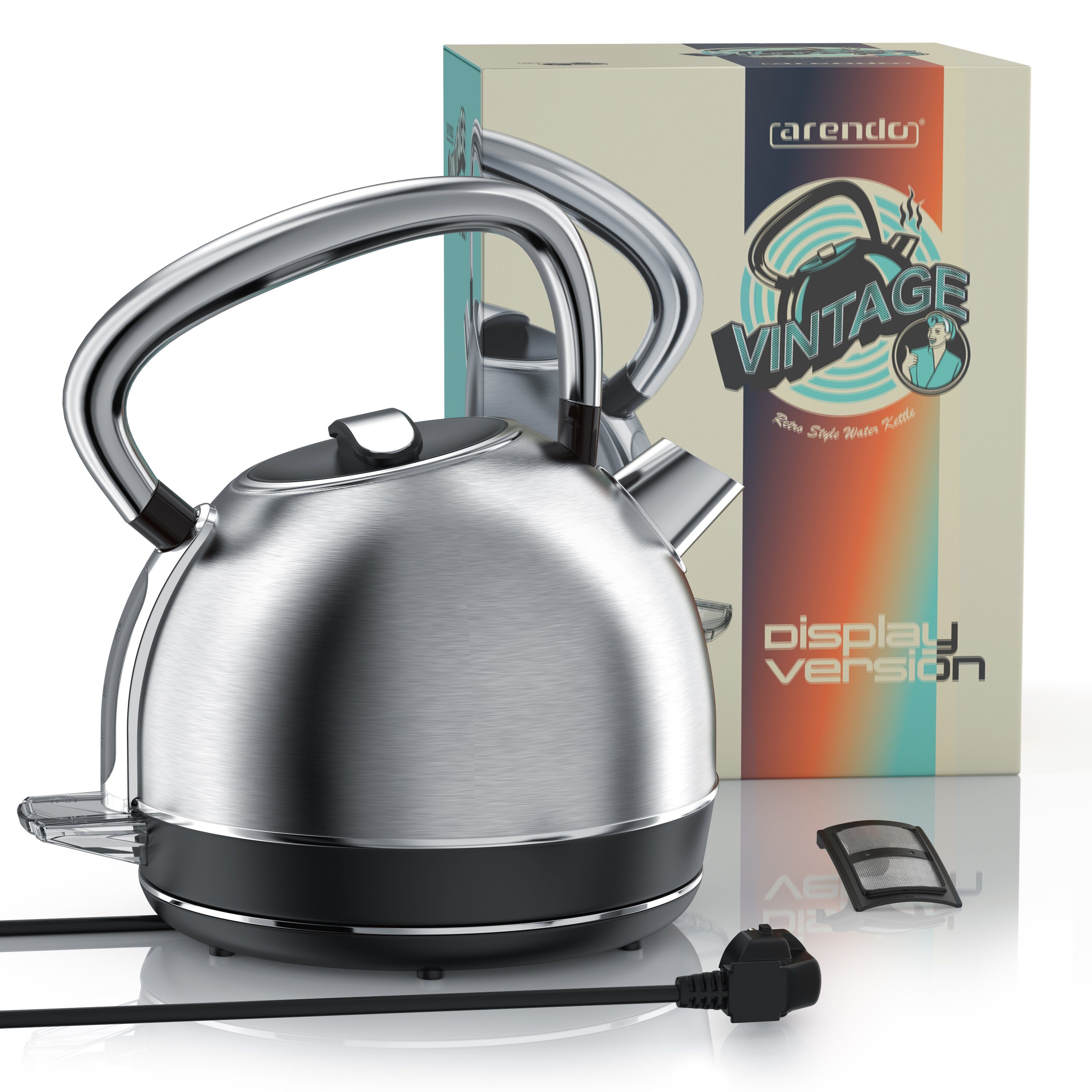 Arendo Wasserkocher Edelstahl Retro Vintage Wasserkessel mit Temperatureinstellung, 1,7 l, 2200 W, LED Anzeige mit Touch Panel, Warmhaltefunktion, Zwischenmessung