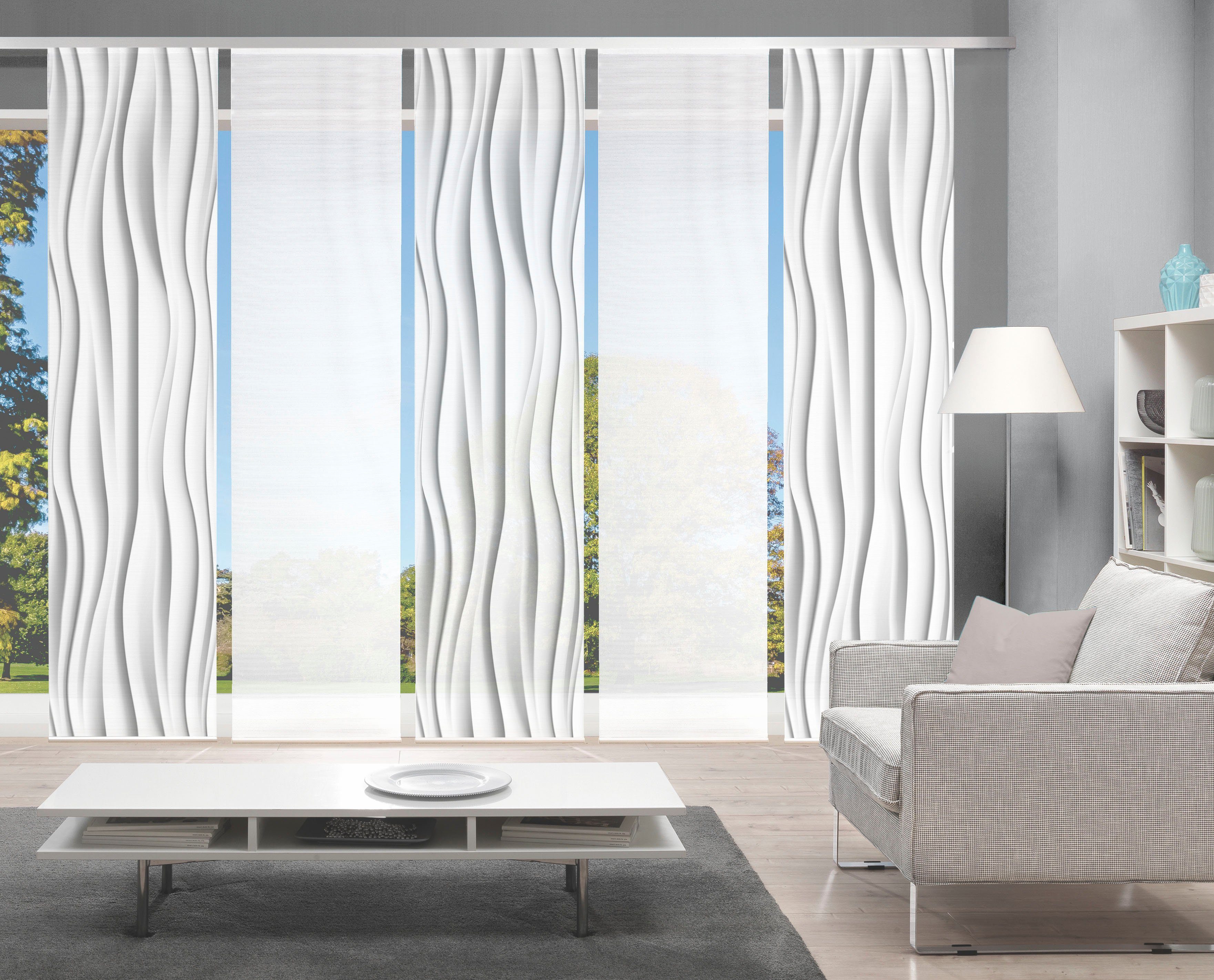 Vision S Schiebegardine WELLO 5er SET (5 St), Paneelwagen, blickdicht, Bambus-Optik, Digital bedruckt