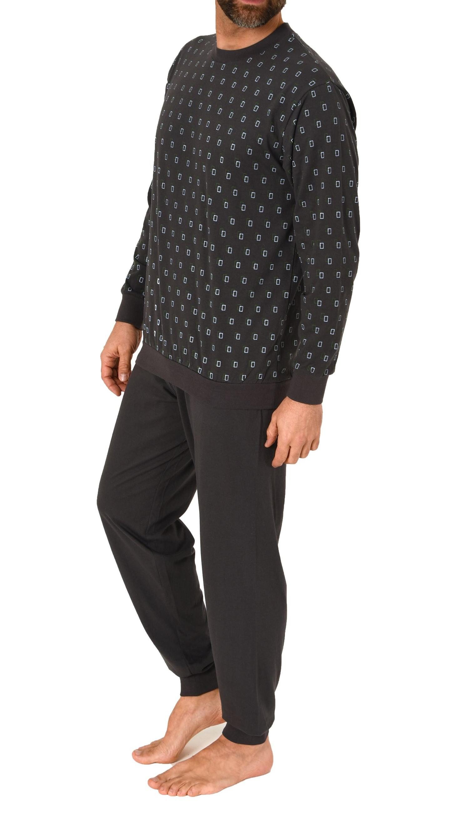 Normann Pyjama Herren Schlafanzug lang mit Bündchen in eleganter Minimalprint Optik