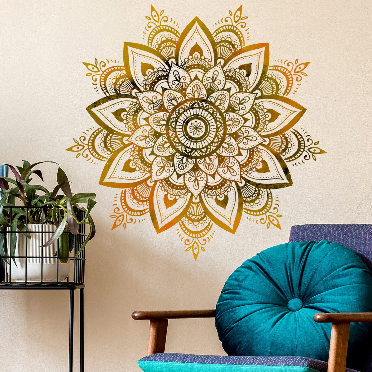 MOPUEA Wandtattoo Dekorative Wandaufkleber, Blumen Fenster Wandsticker Pflanzen/Sterne (Gold Wandtattoo Wanddeko für Kinderzimmer Schlafzimmer Wohnzimmer, 1 St), 3D-Wandtattoo, Groß Wandsticker Wandbild Flur Yoga Wanddeko