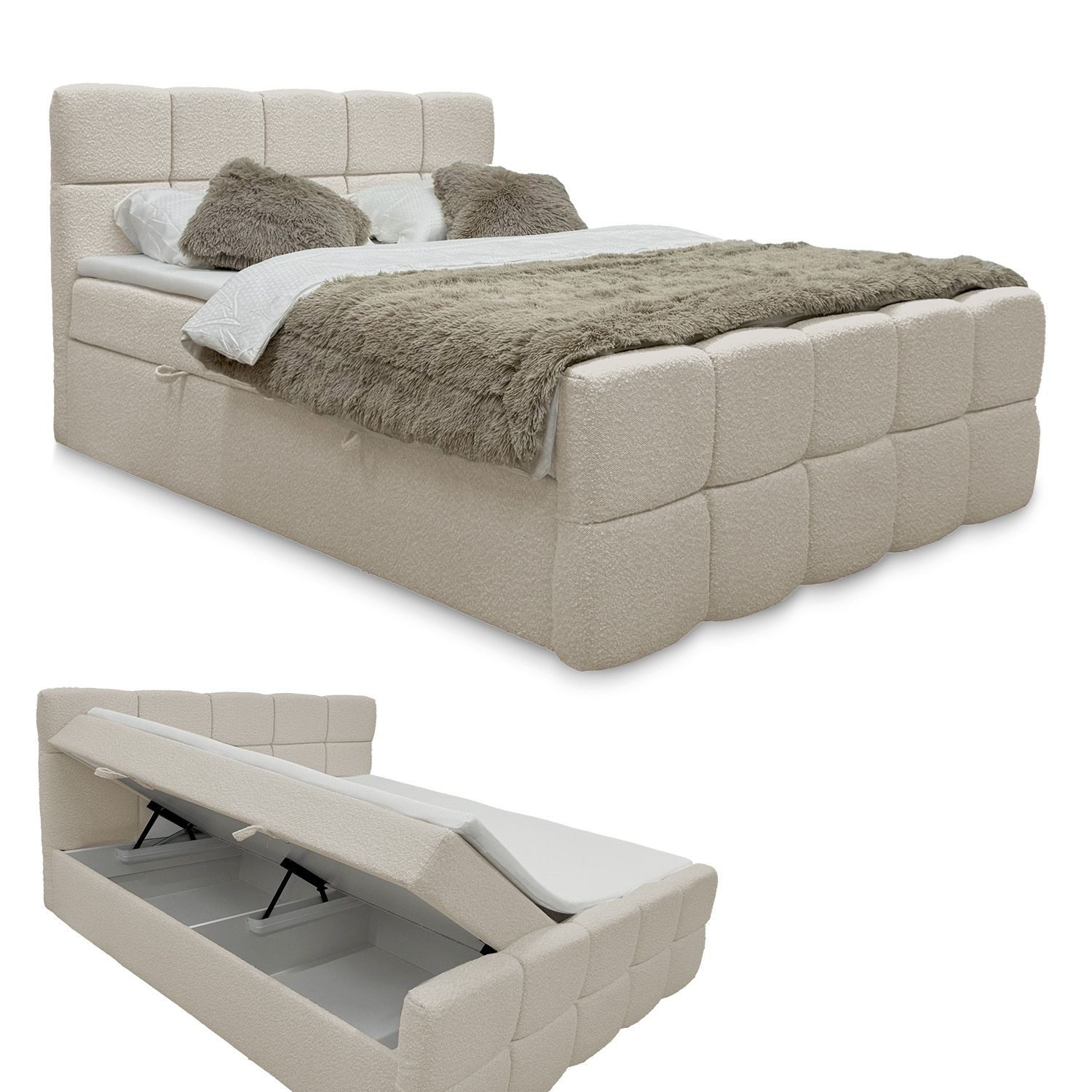 Juskys Boxspringbett Calgary, Bettkasten, inklusive Topper, günstig online kaufen