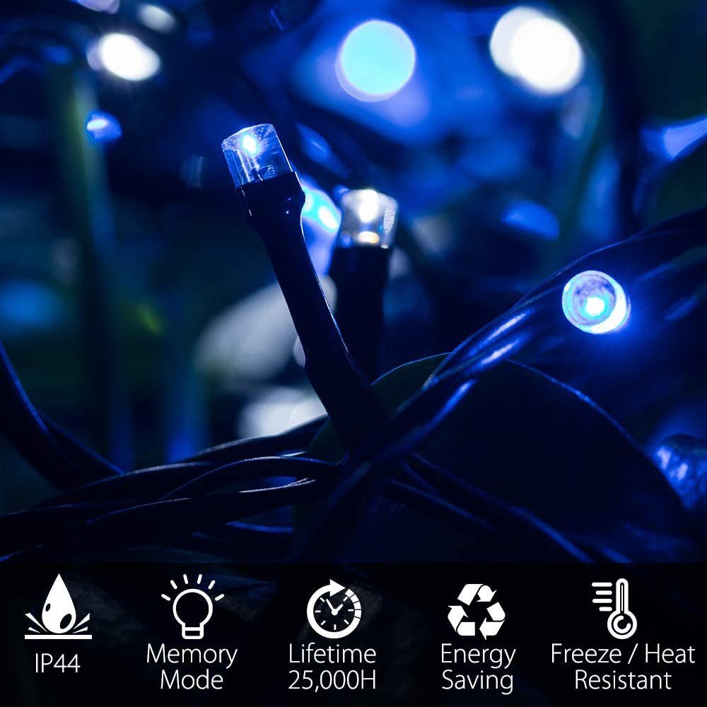 40M, 300-flammig, LED-Lichtervorhang Batterie LED-Lichterkette Weihnachtsbaum, Timer/Memory-Funktion Für Modi, LED-Lichterkette Elegear Blauweiß 8