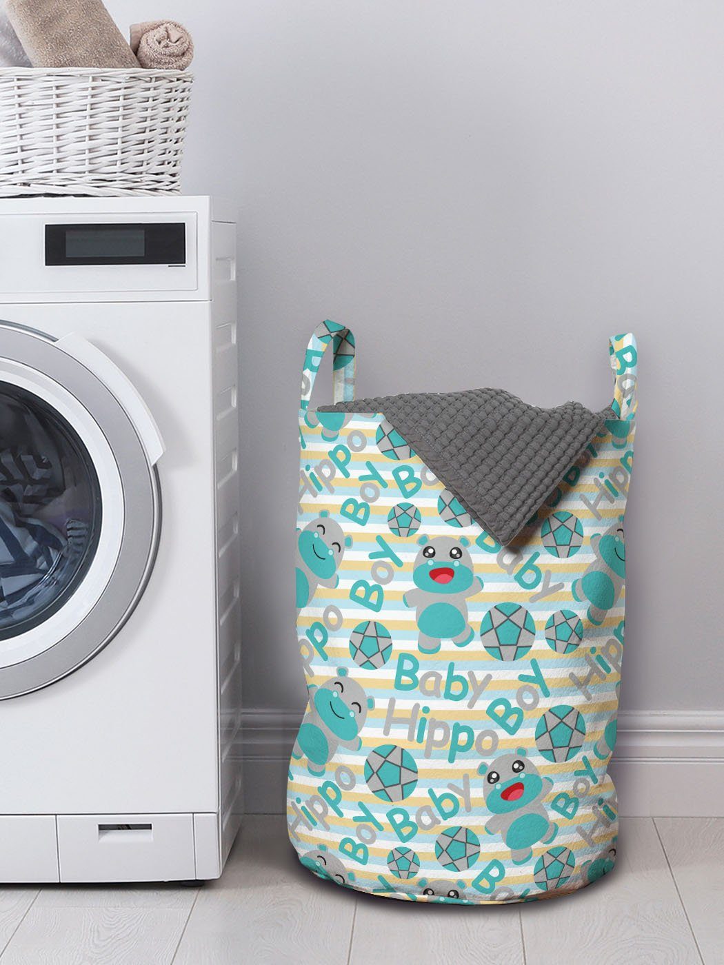 Griffen Hippo Boy Kordelzugverschluss Wäschesäckchen mit Waschsalons, für Cartoon-Stil Gekritzel Wäschekorb Abakuhaus