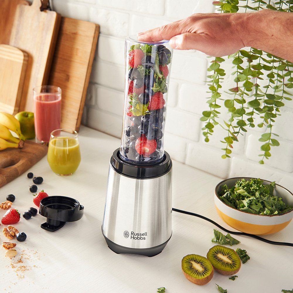 RUSSELL HOBBS Smoothie-Maker Mix & Go Smoothie Maker 23472-56, 300 W, 600 ml Mixbehälter, spülmaschinenf., Edelst., Power Motor 23.500 U/min