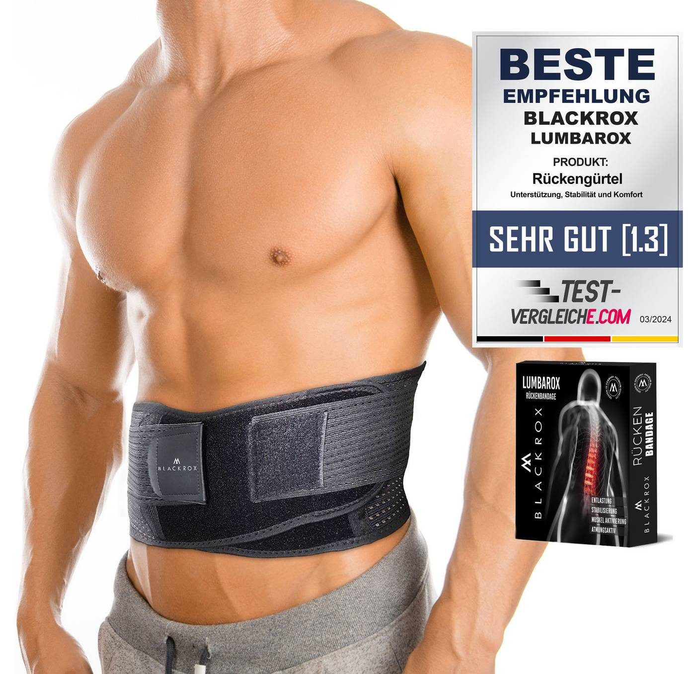 BLACKROX Rückenbandage [Vergleichssieger 2024] Gr. S-XL, LUMBAROX, Damen und Herren
