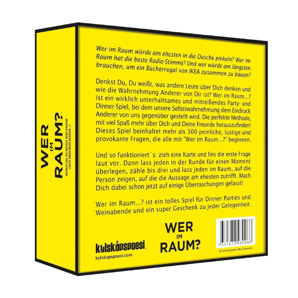 Kylskapspoesi Spiel Gesellschaftsspiel "Wer im Raum?", Kartenspiel