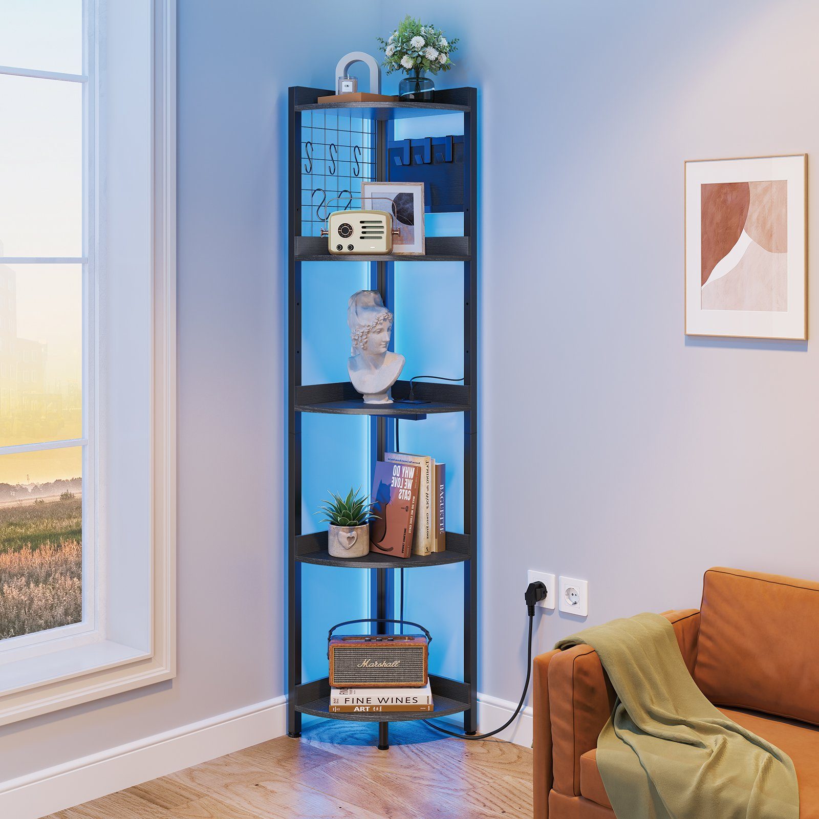 Dripex Eckregal 5 Ebenen Standregal mit LED Beleuchtung und Steckdosen,35x3 günstig online kaufen