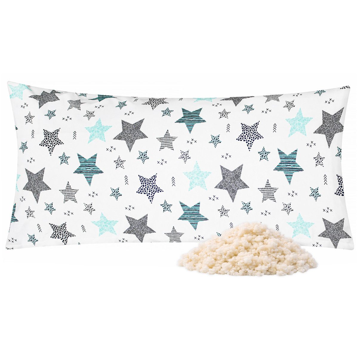 Heubergshop Naturfaserkissen, Füllung: Schafwolle, Schurwolle, Bezug: 100% Baumwolle, Kissen 40x80cm Gefüllt mit Schafwollkügelchen (560/1)