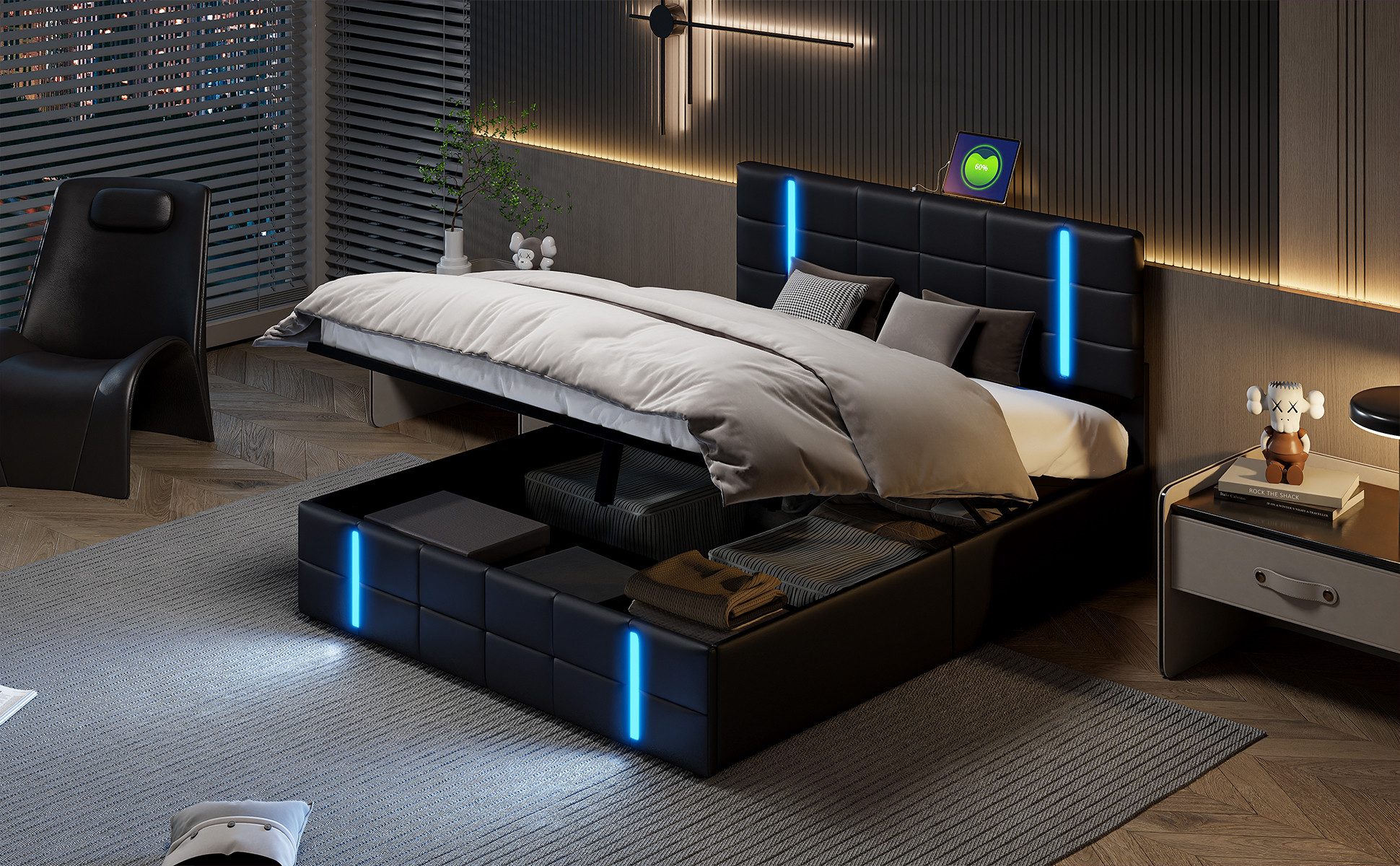 Furnishings Home Polsterbett Stauraumbett Doppelbett Ladefunktion günstig online kaufen