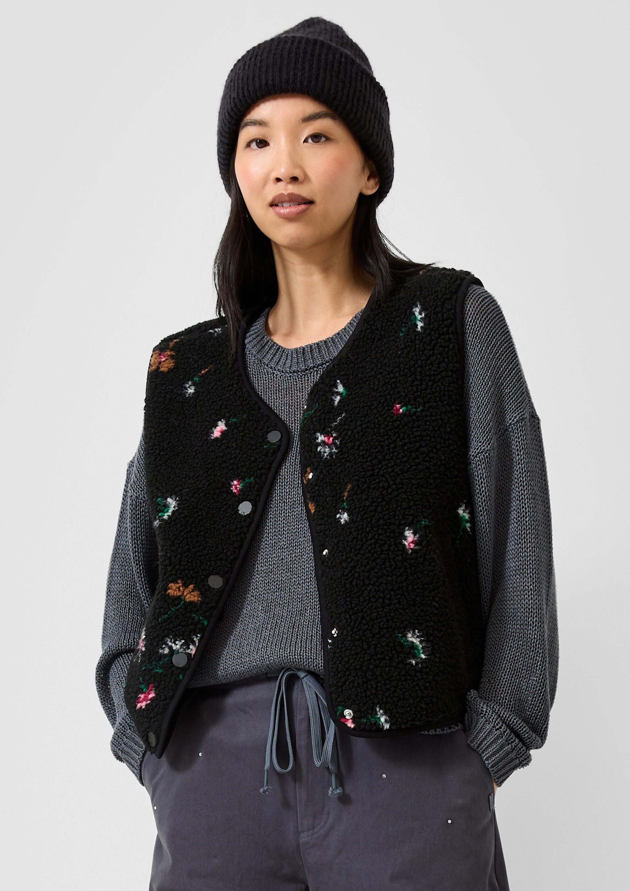 QS Funktionsweste Indoor-Weste Flauschige Teddyweste mit All-over-Print