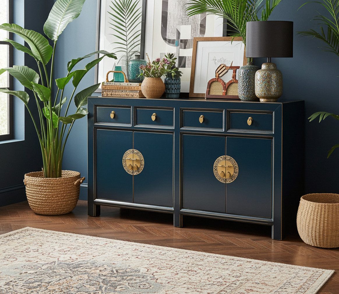 OPIUM OUTLET Sideboard Vintage Kommode Buffet fernöstlich (Asia Möbel komplett montiert, chinesisch asiatisch orientalisch), Schrank Hochzeitsschrank Anrichte