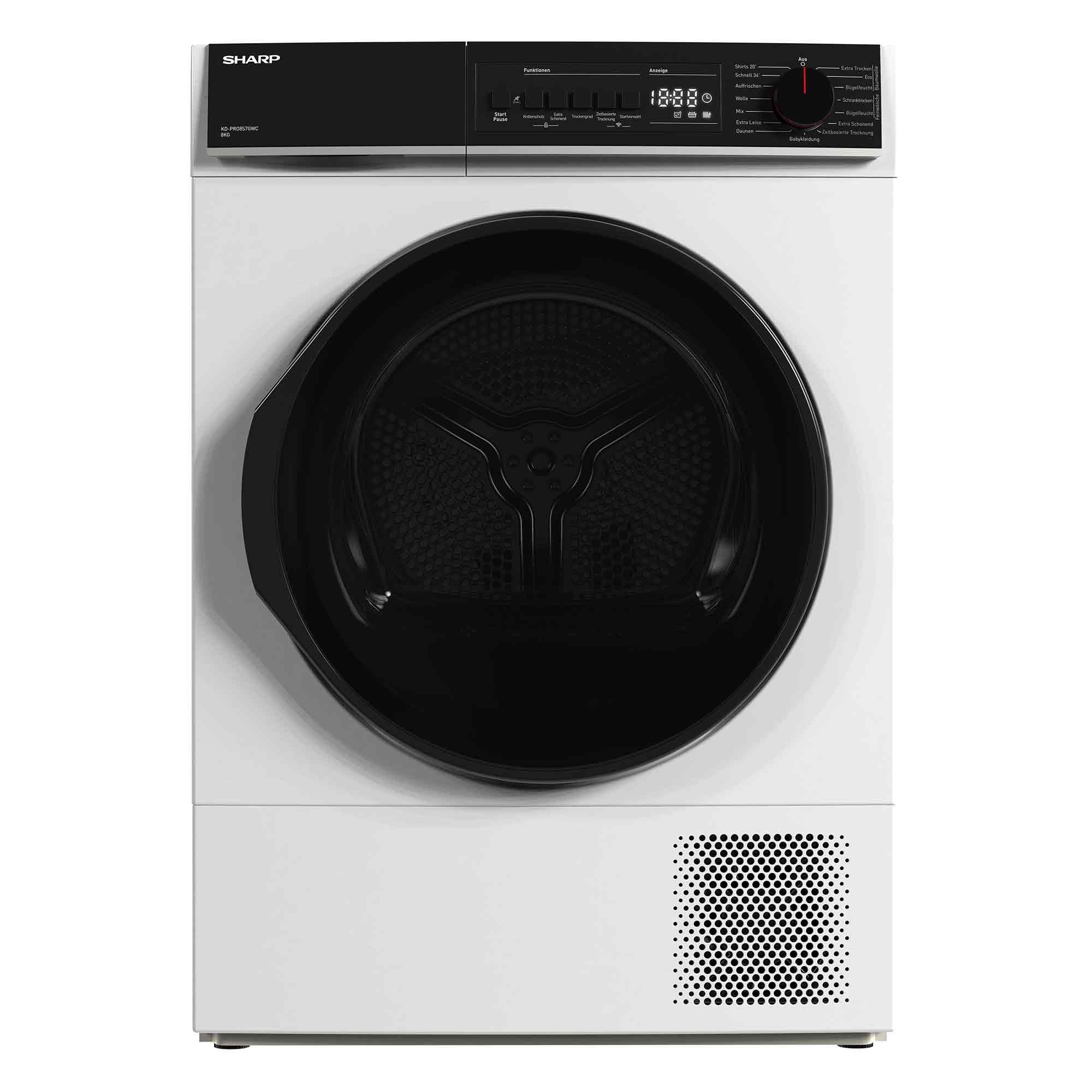 Sharp Wärmepumpentrockner KD-PRO8S7GWC-DE, WiFi, Trommel-Innenbeleuchtung, BubbleDrum, Zwei-Wege-Schleudern
