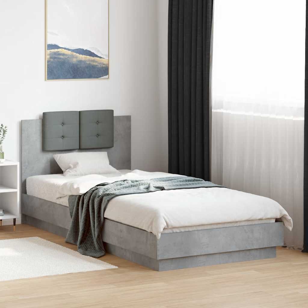 furnicato Bettgestell Betongrau 204,5 x 93 x 84 cm mit Kopfteil (1-tlg), Bettrahmen mit Sperrholzlatten für stabile Matratzenunterstützung