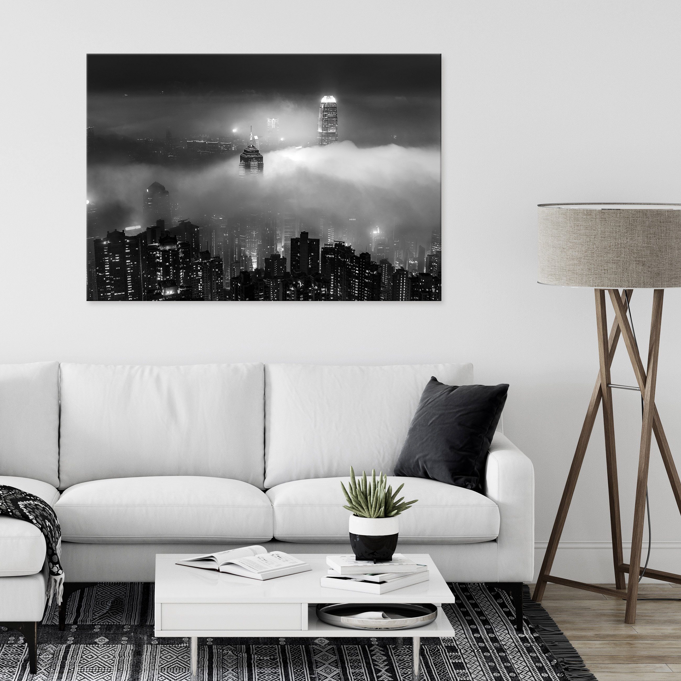 Wallarena Leinwandbild New York (Einteilig), und Schwarz Wandbild Schlafzimmer Nacht Schwarz Leinwand auf Leinwandbilder weiß Bilder Bild Wohnzimmer bei Kunst groß Modern, XXL Aufhängefertig