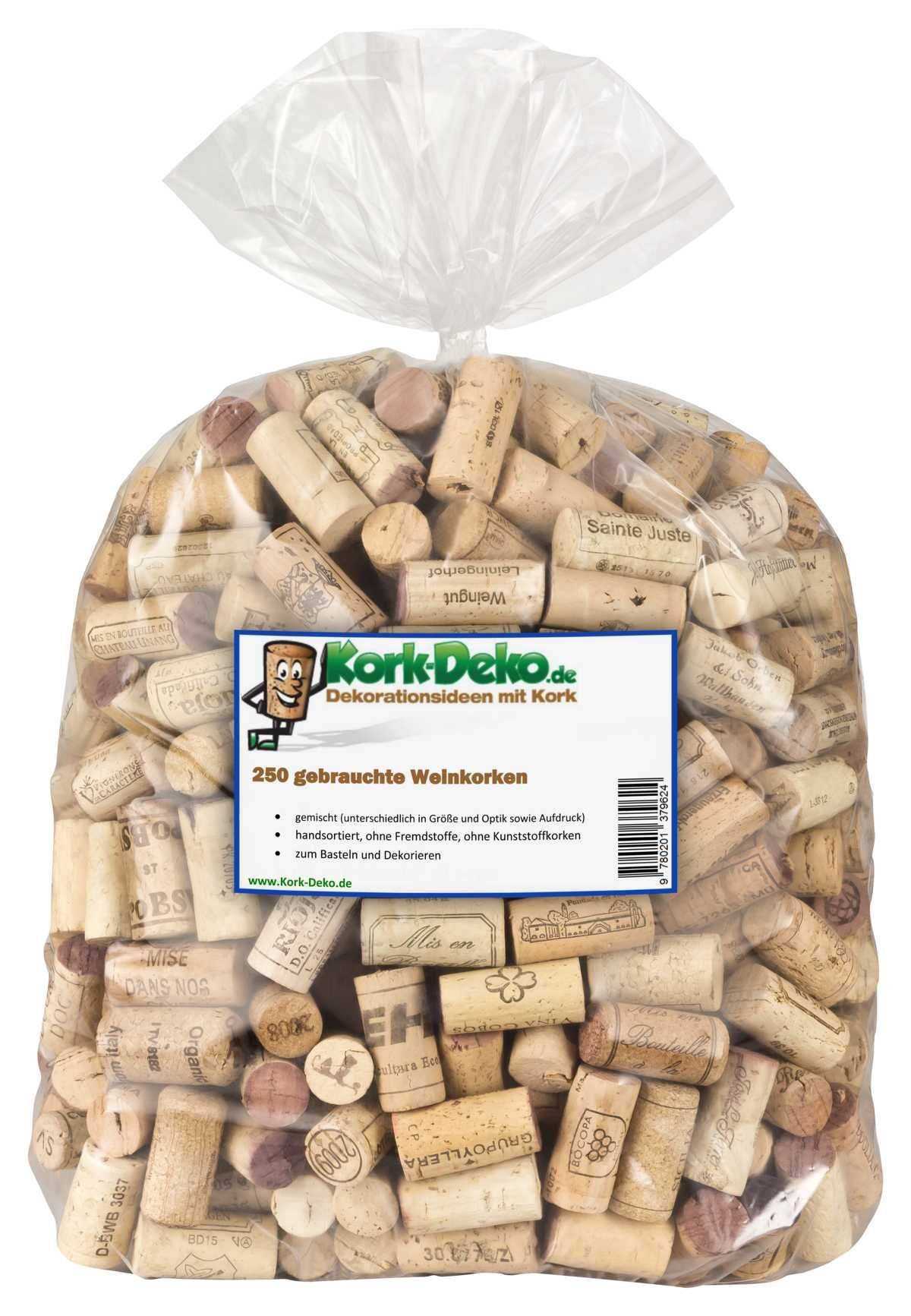Kork-Deko.de Bastelnaturmaterial Bastelmaterial Packung gebrauchte Weinkorken (250 Stück), Zum Basteln & Dekorieren
