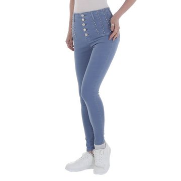Ital-Design Skinny-fit-Jeans Damen Freizeit Strass Stretch High Waist Jeans in Hellblau