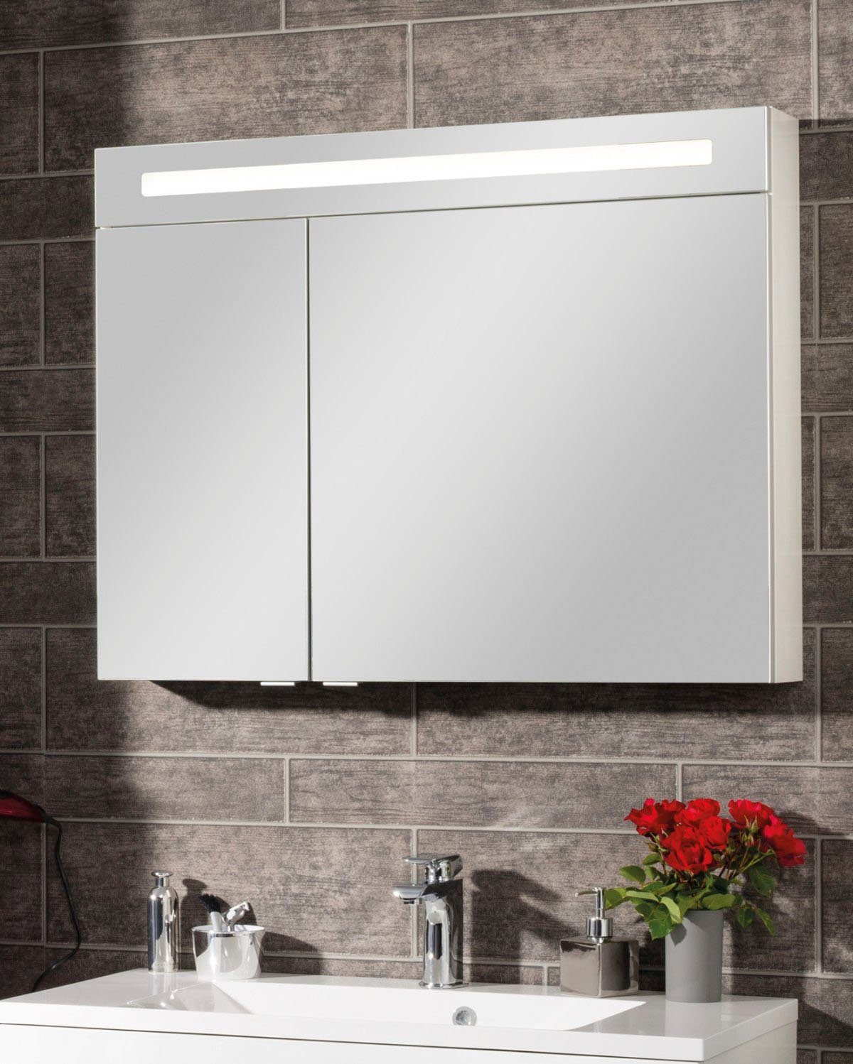 FACKELMANN Spiegelschrank verspiegelt cm, CL Breite doppelseitig Badmöbel 90 - Türen, 2 90 weiß