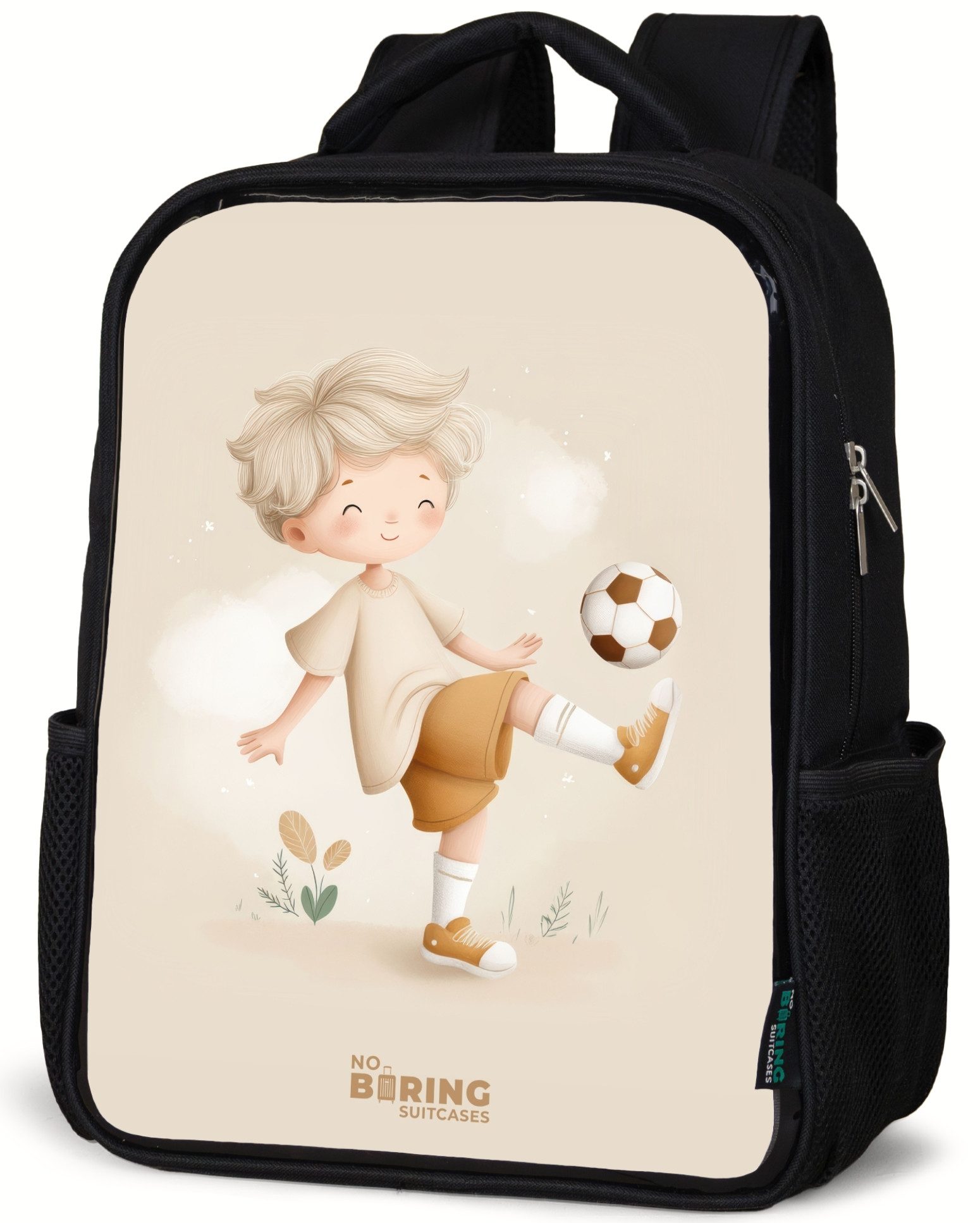 Rucksack Junge mit einem Fußball in beigen Farben