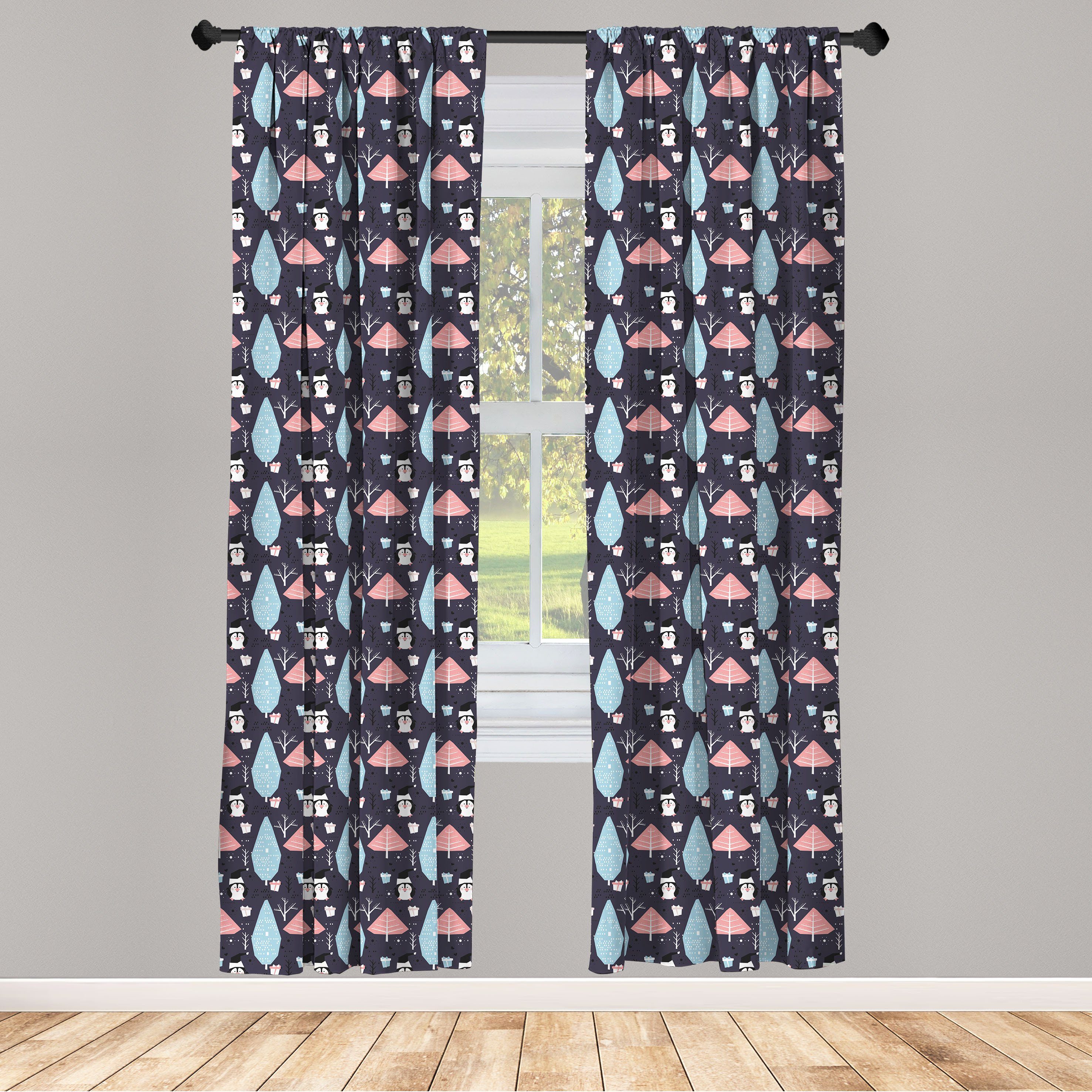 Gardine Vorhang für Wohnzimmer Schlafzimmer Dekor, Abakuhaus, Microfaser, Northwoods Penguins Boxes Bäume