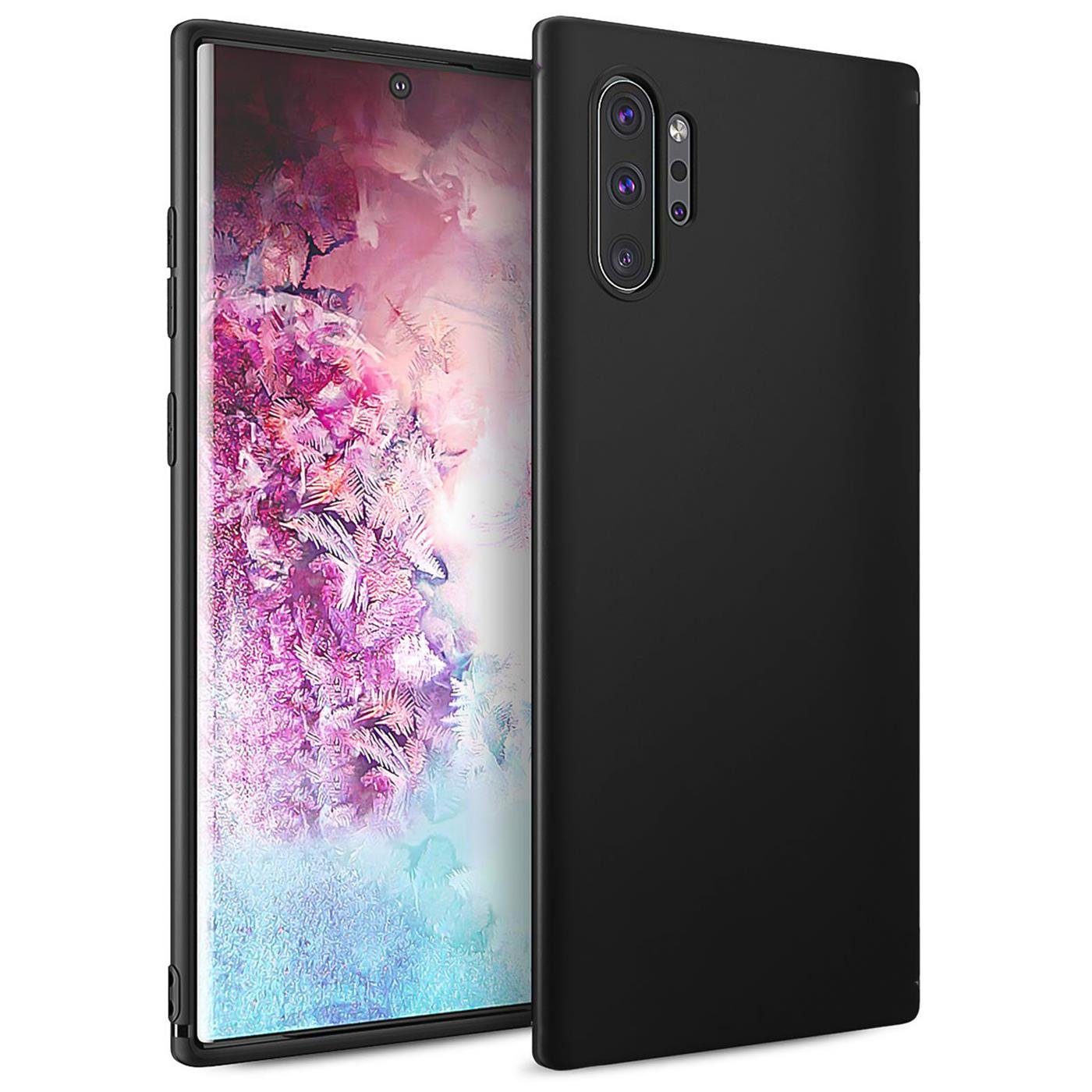 CoolGadget Handyhülle Handy Schutzhülle für Samsung Galaxy Note 10 Plus matt schwarz 6,8 Zoll, Silikon TPU Hülle Schutz Tasche Cover schlicht Slim Case
