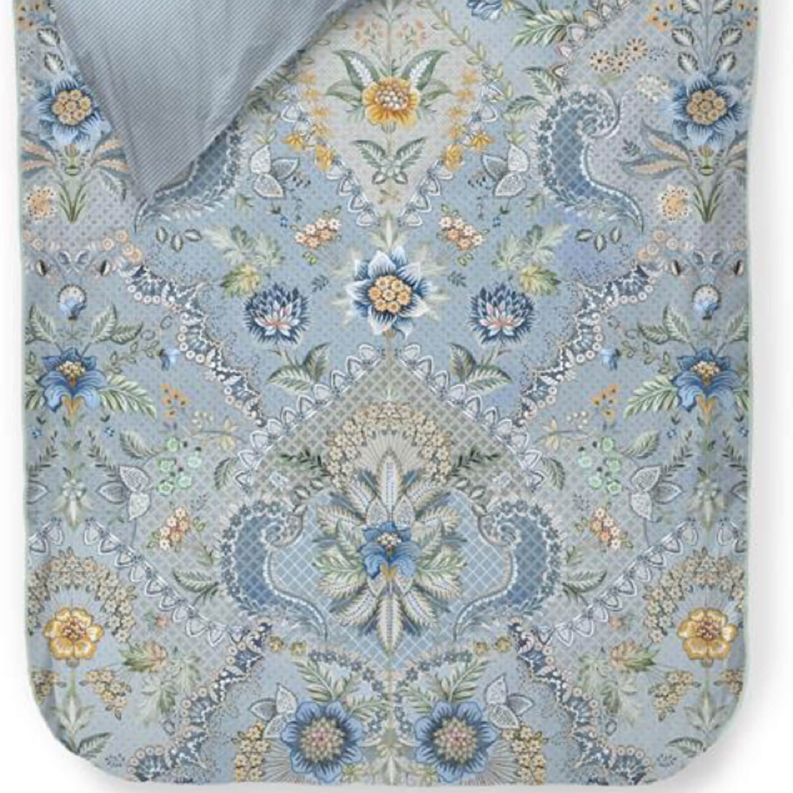 PiP Studio Bettwäsche Saluti Grandi Light Blue, Perkal, 3 teilig, Blüten, florale Elemente, Gestreift