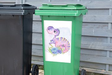 MuchoWow Wandsticker Kinderzimmer - Lila - Dinosaurier - Mädchen - Kinder - Rosa (1 St), Mülleimer-aufkleber, Mülltonne, Sticker, Container, Abfalbehälter