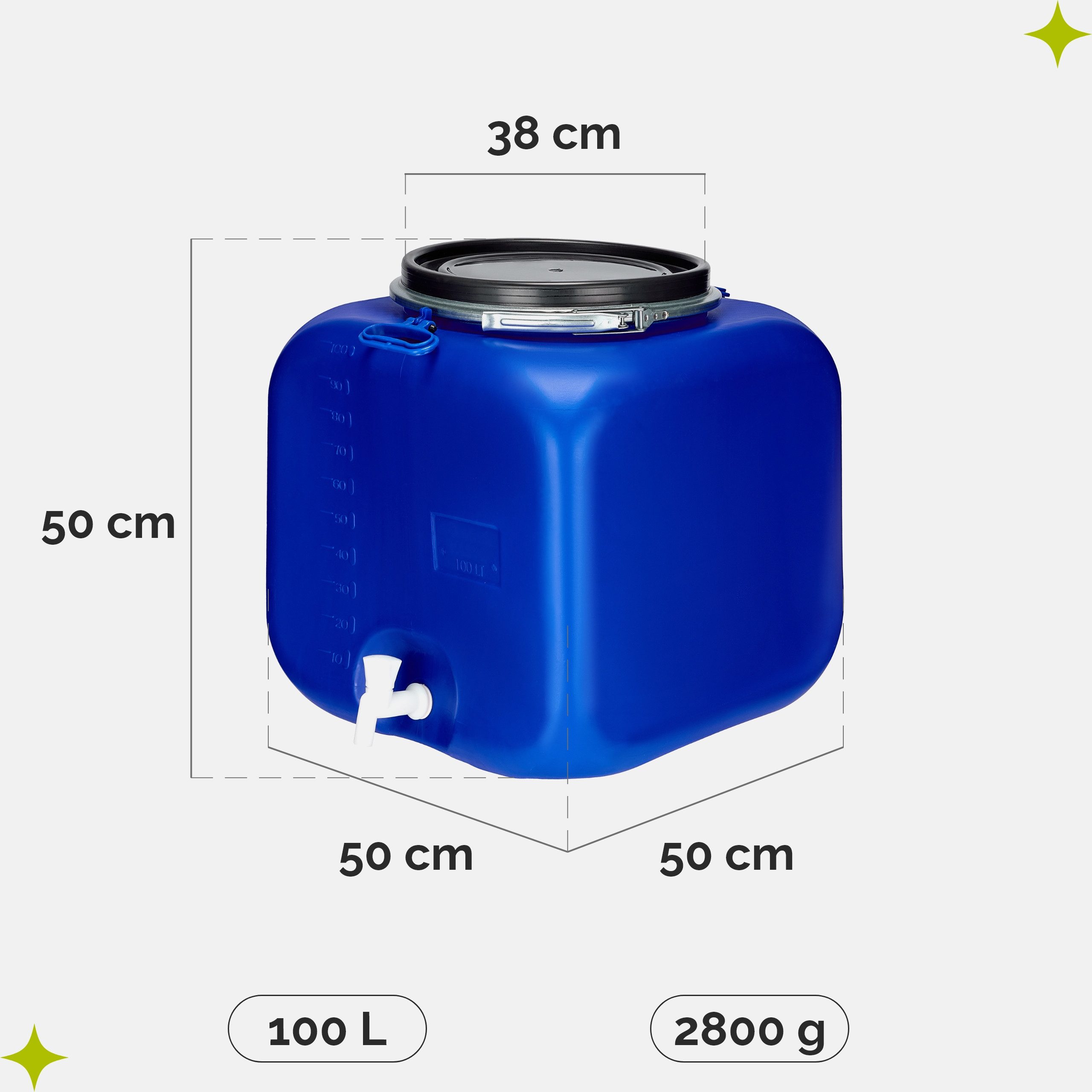 Garronda Regentonne 100L Weithalsfass mit Deckel Hahn quadratisch für Garten GD-0089, Blau, 100 l, (1-tlg), BPA-Frei – Bild 3 von 5