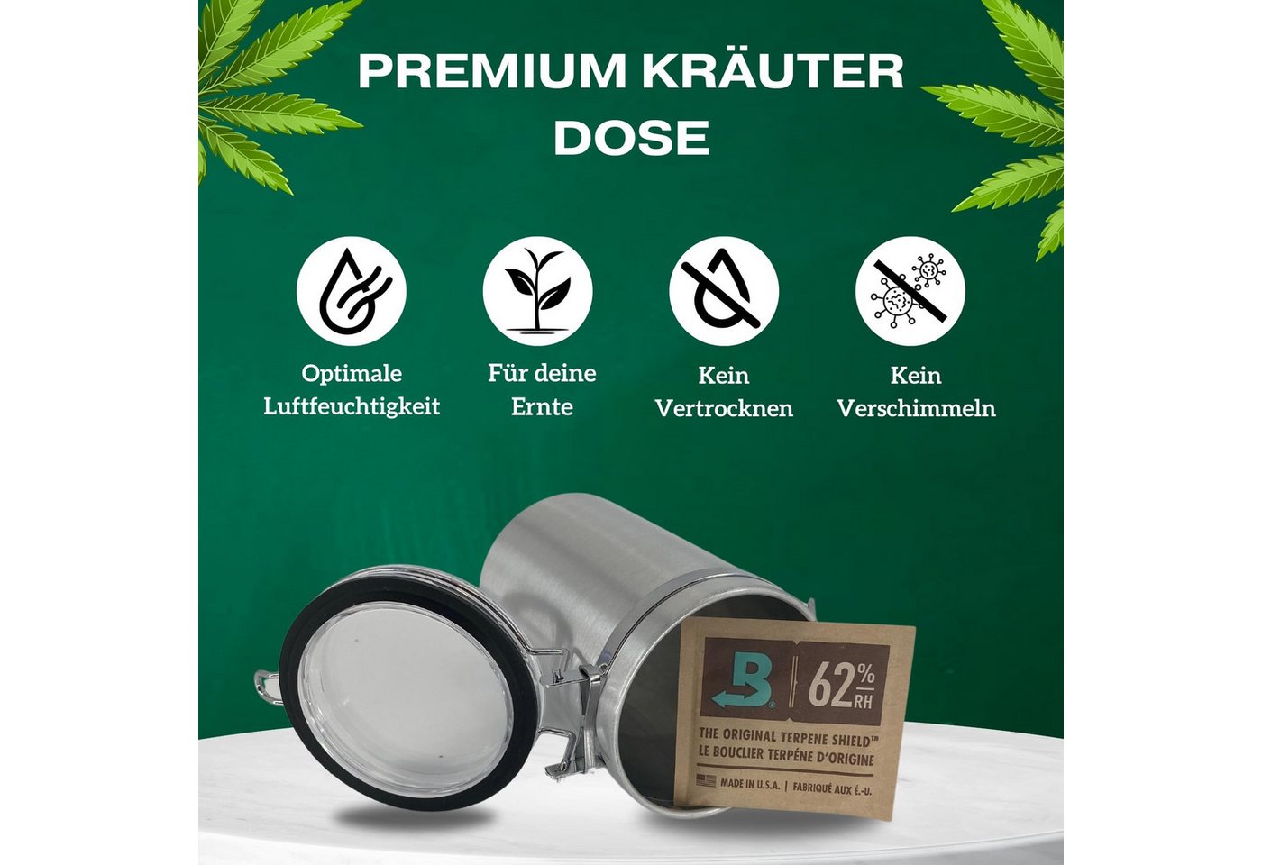 Thumbnail - TronicXL Aufbewahrungsdose 2x 500ml Kräuter Dose Stash Box luftdicht Boveda 62% Ernte Grow Grower, luftdicht
