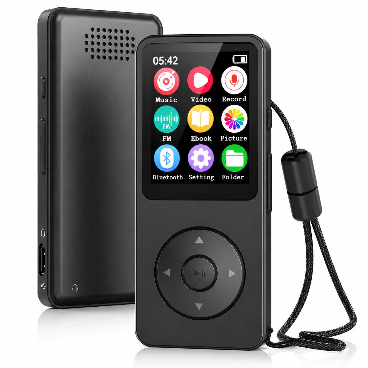 Tekoo MP3-Player mit Bluetooth 5.4, 64 GB Musikplayer mit Trageschlaufe MP3-Player (64 GB, Bluetooth, FM-Radio, Sprachaufnahme)
