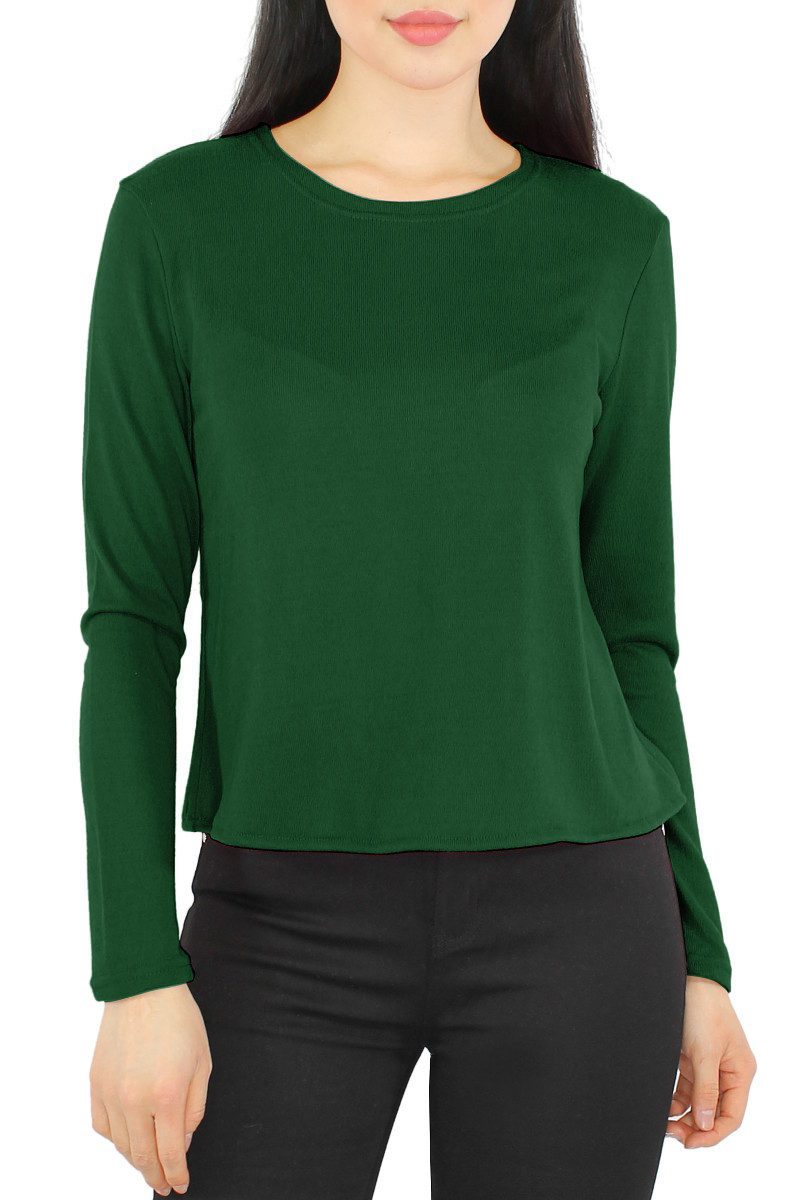 Langarmshirt Damen Rundhals Shirt – Stilvolles Langarmshirt in Basic Unifarben