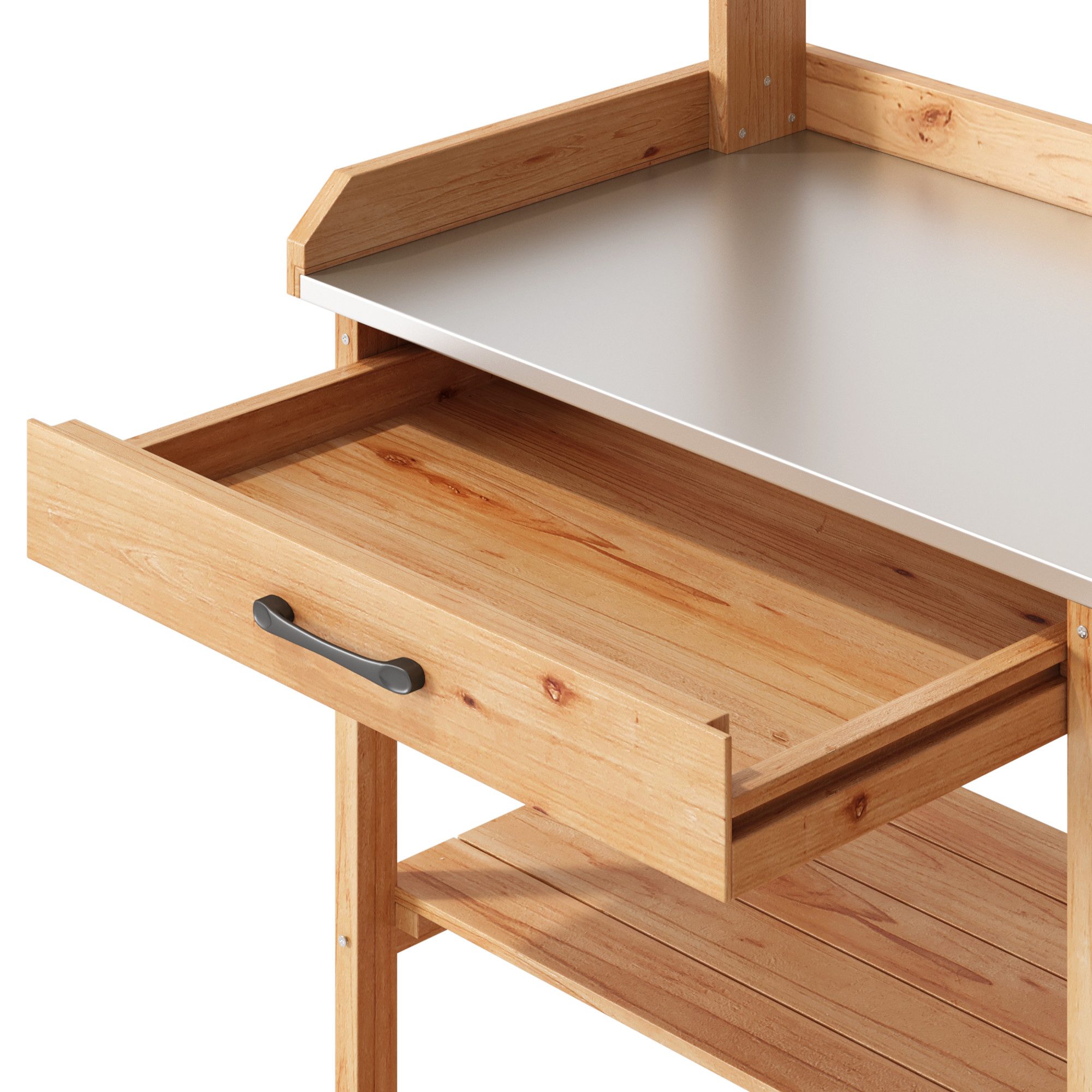 Bealife Pflanztisch,Gärtnertisch,Pflanzenarbeitsplatz,Pflanzenregal, mit Schubladen, Ablagefläche und Haken,108 x 43 x 125 cm