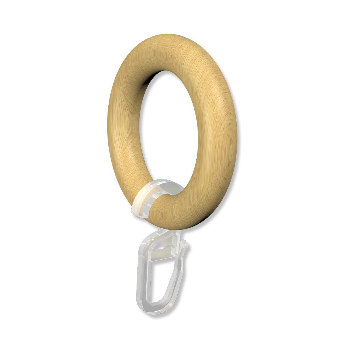 INTERDECO Gardinenring Rundringe mit Faltenhaken, für 20 mm Ø Gardinenstangen, (Packung, 10-St., Buche lackiert), Holz