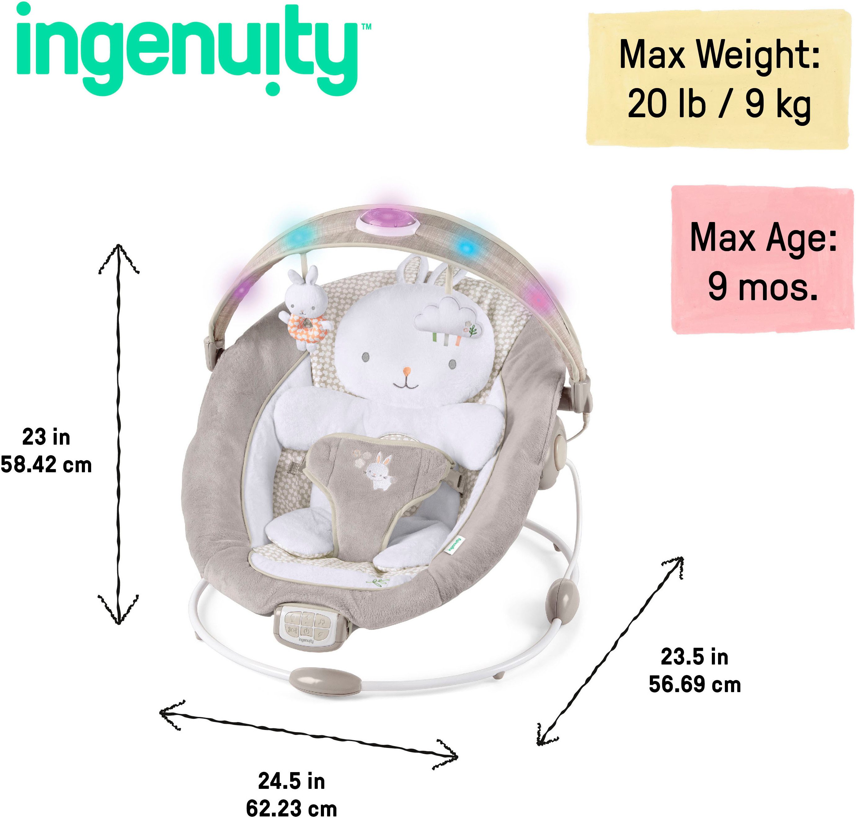 ingenuity Baby Swing InLighten Bouncer™ - Twinkle Tails™, with light and sound
