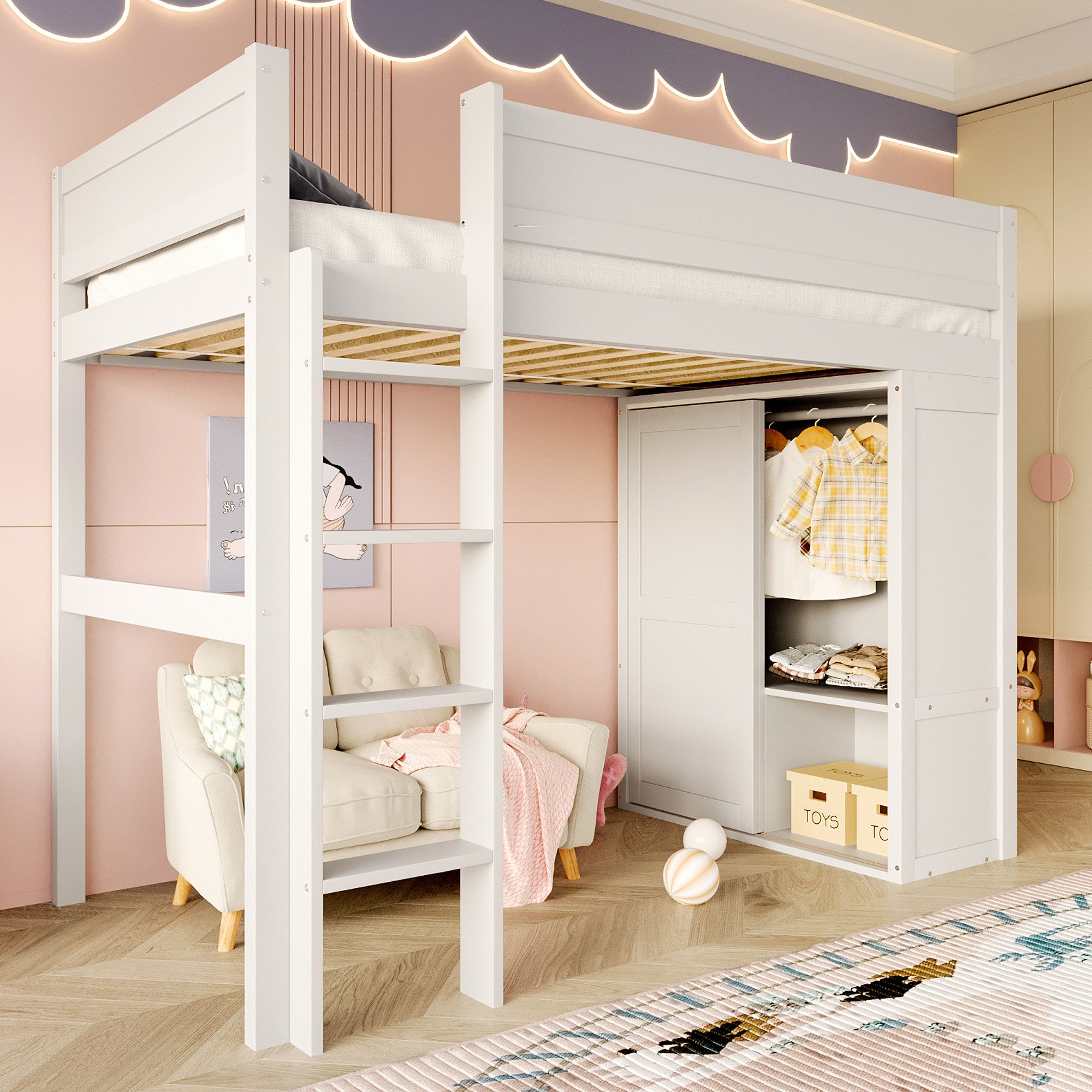 Flieks Hochbett Kinderbett Einzelbett 90x200cm mit günstig online kaufen