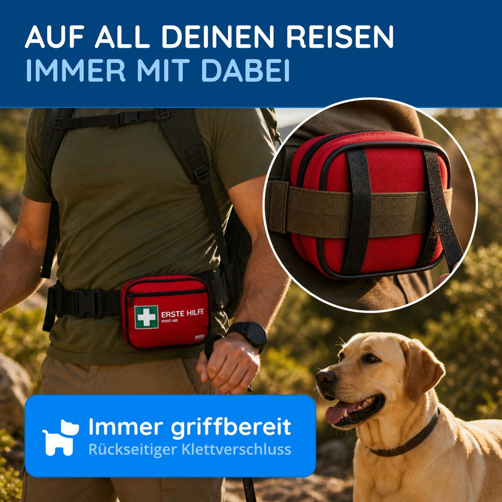 FLEXEO Erste-Hilfe-Set für Hund und Katze, Notfallausrüstung für Vierbeiner, 28-teilig, (1 St), mit Wundauflagen, Bandagen, Maulschlaufe, Zeckenzange, Reinigungstuch