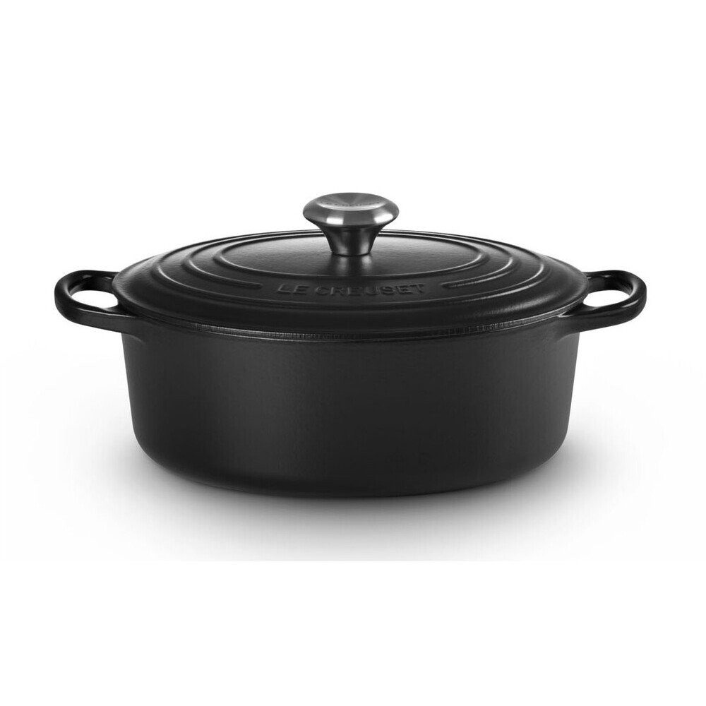 LE CREUSET Bräter Bräter mit Deckel 35 cm Signature Schwarz, Emailliertes Gusseisen, Schmortopf, Cocotte, Bratentopf, ca. 8-10 Personen, Ø35cm, Gusseisen