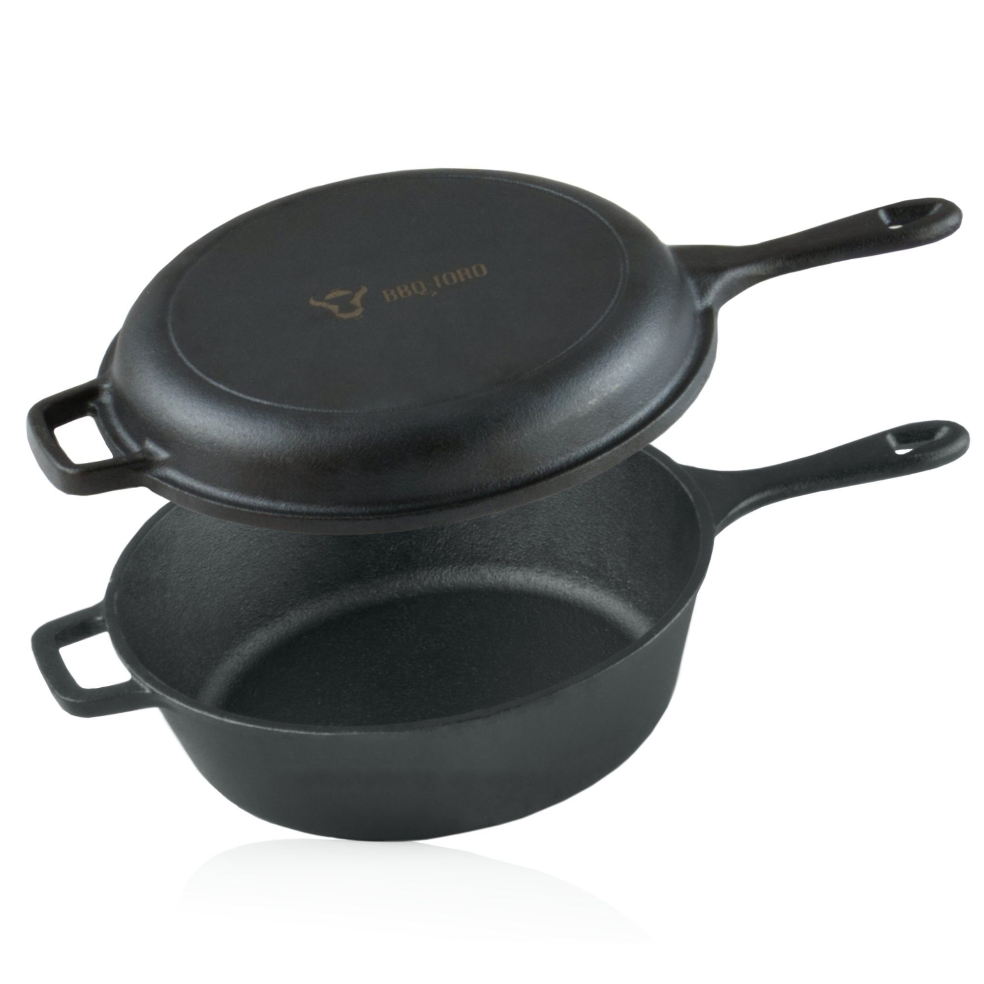 BBQ-Toro Kasserolle Gusseisen Topf mit Pfannendeckel, 5 Liter - schwarz, Gusseisenpfanne, Gusseisen