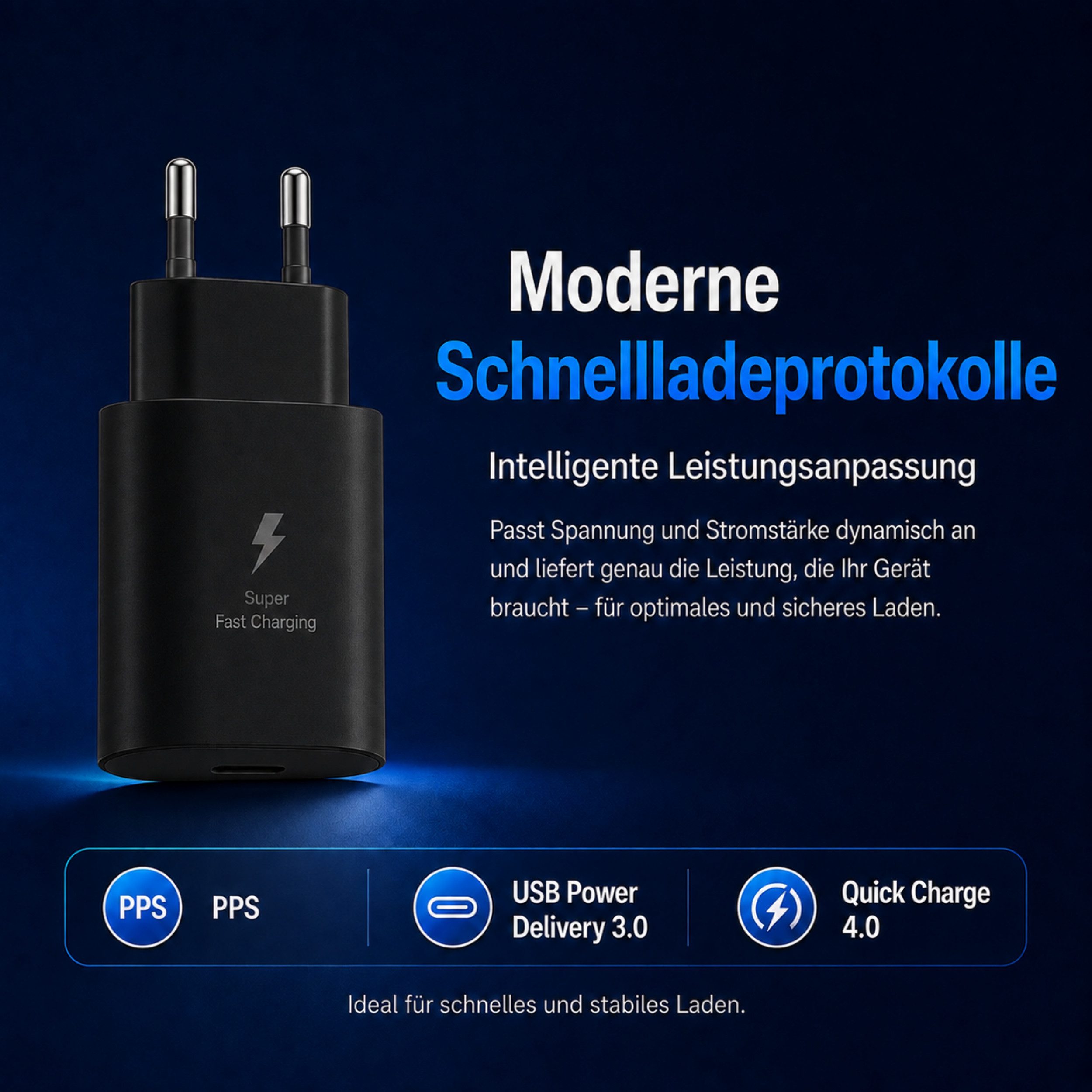 PlugUp 25W USB-C Schnellladegerät mit USB-C Ladekabel für Samsung Galaxy Smartphone-Ladegerät (3000 mA, Set, Inkl. USB-C Ladekabel, Ladeadapter für Samsung Gala – Bild 5 von 5