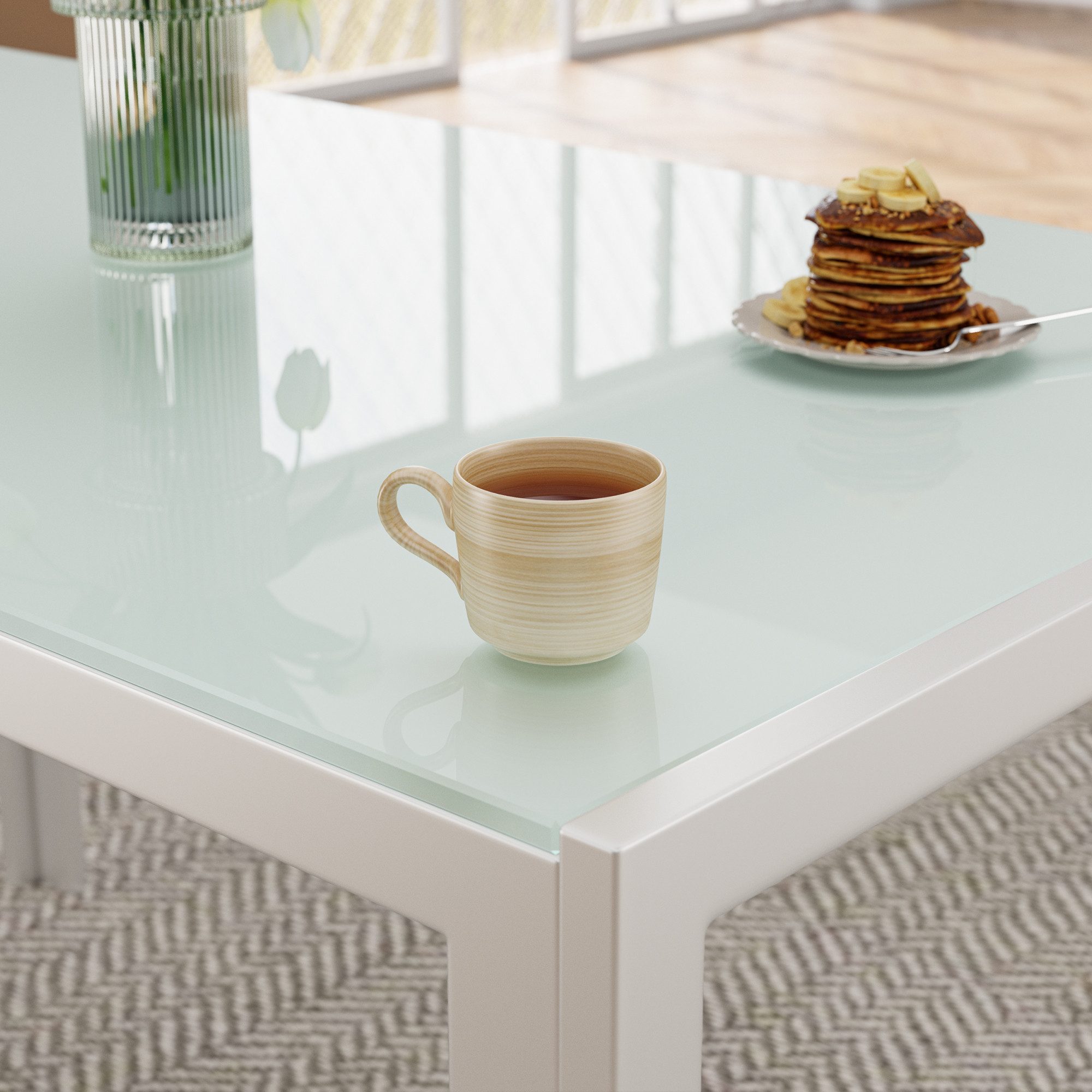 Bealife Essgruppe 5-tlg(Esstisch und 4 stühlen), Tischplatte aus glas(120x70cm) – Bild 4 von 5