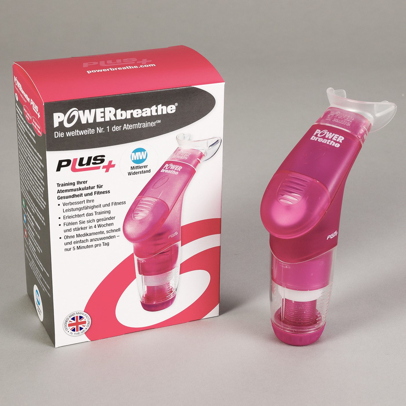 Powerbreathe Atemtrainer Plus Pink & Black EDITION, Lungentrainer für Sport und Fitness, steigert Ausdauer und Leistung