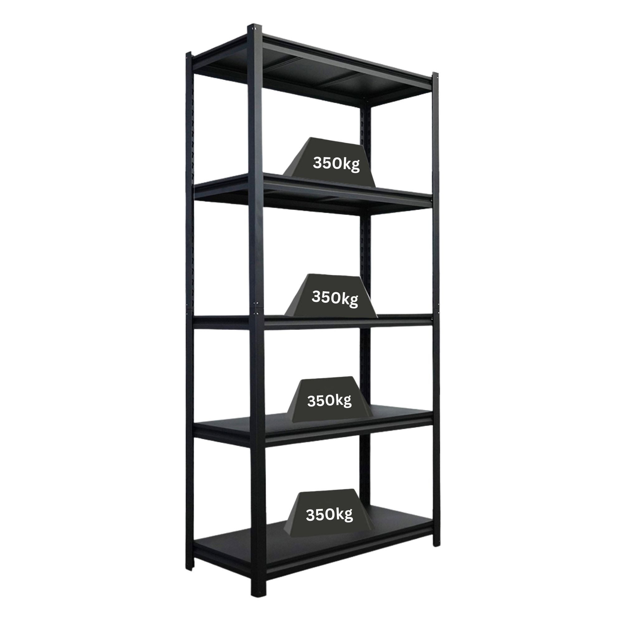 PROREGAL® Schwerlastregal Metallregal THORIN mit 5 Ebenen HxBxT 180x90x40cm Fachlast 350 kg, Stabiles Stahlregal Lagerregal Garagenregal Steckregal Matt Schwarz