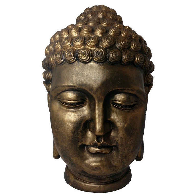 colourliving Dekofigur Buddhafigur Buddha Figur groß Buddhakopf bronze Optik Gartenfigur, Handbemalt, Wetterfest